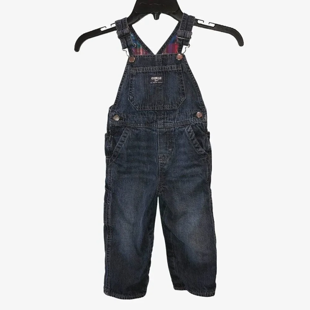 OshKosh Bgosh Kids Toddler 24 Mos Vestbak Denim Jean Flannel Lined Bib Overalls
